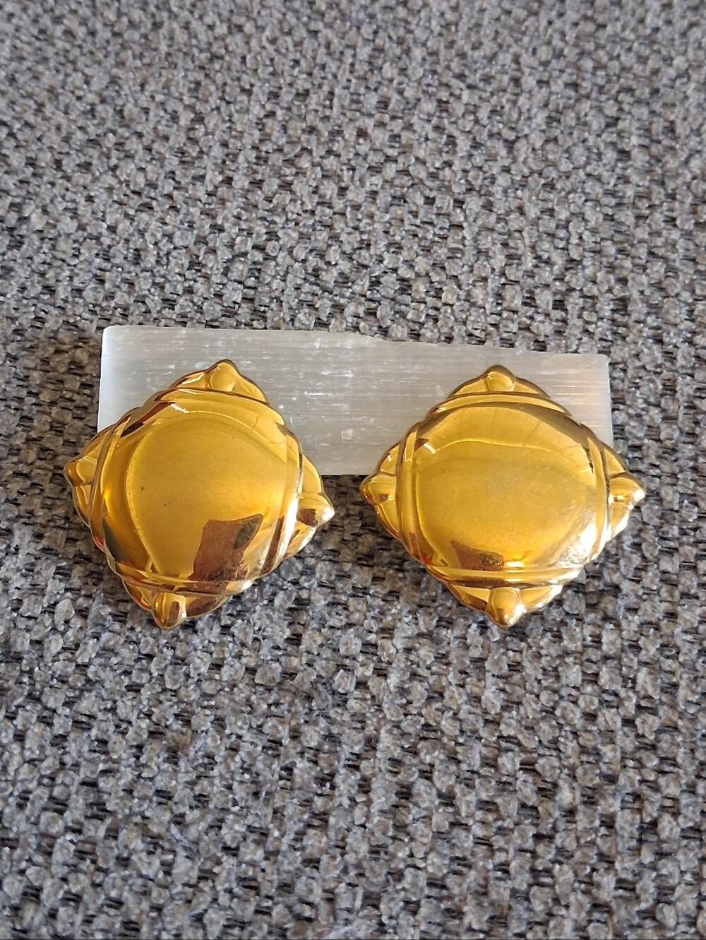 Vintage Monet Gold-Tone Square Dome Clip On Earrings